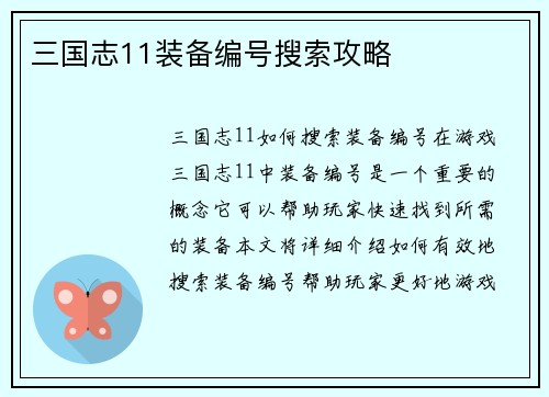 三国志11装备编号搜索攻略